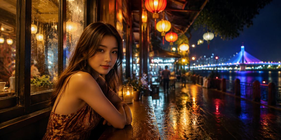 Người dùng Đà Nẵng chơi slot game trong quán cà phê với điện thoại di động